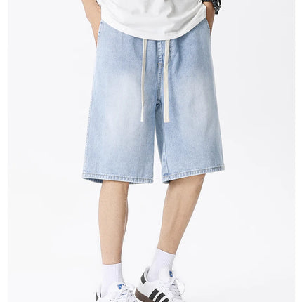 Pantaloncini di jeans casual da uomo elastico in vita dritto comodo azzurro morbido pantaloni corti larghi Bermuda larghi jeans maschili
