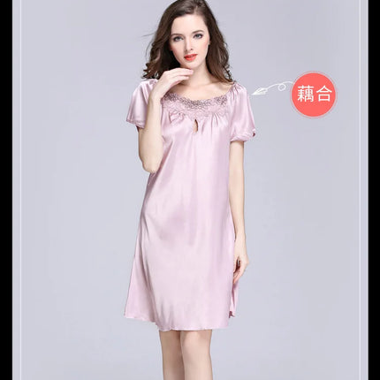 Women's Ice Silk Casual Silk Pajamas Sexy Lace Short Sleeve Women's Summer Pajamas Homewear