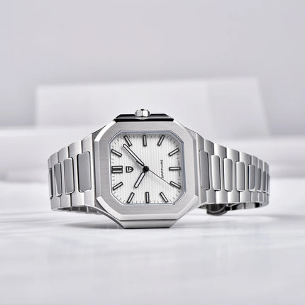 PAGANI DESIGN 37MM Orologio al Quarzo di Alta Gamma, Quadrato, Semplice ed Elegante, con Cristallo Zaffiro, Cassa in Acciaio Inossidabile, Regalo per Uomo