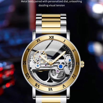 AKDPN Men's Watches Automatic Mechanical Stainless Steel Men's Wrist Watch Skeleton Automatic Watches for Man Watch Montre Homme