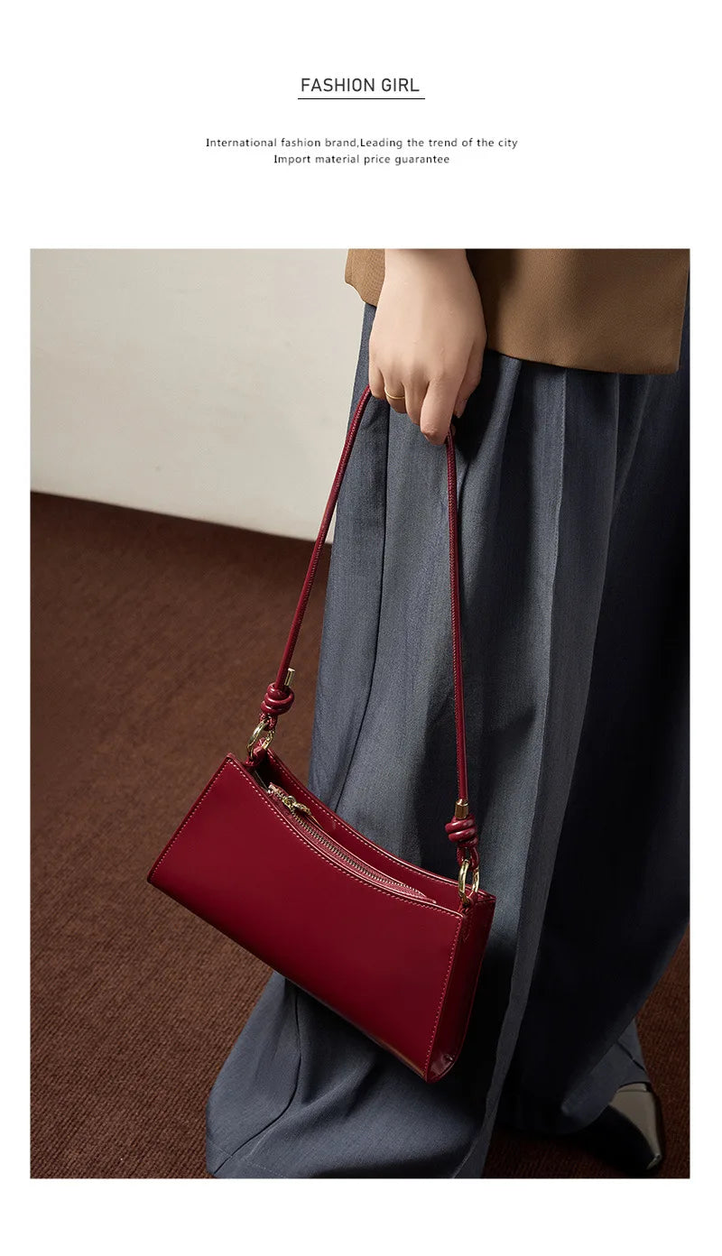 YANATARI underarm cowhide Genuine leather handbags women vintage red shoulder bag female korean luxury bag high quality 2025