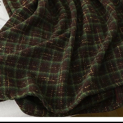 Art Mori Girls Woolen Skirts New 2025 Autumn Winter Basics Woman Cute Sweet Japanese Preppy Style Retro Vintage Long Plaid Skirt PlatiNum