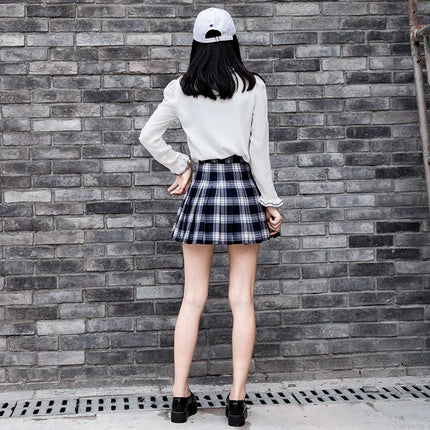Harajuku kurzer Rock Neue koreanische Frauen High Waist Reißverschluss Schulmädchen karierter Plissee Mini sexy Preppy Stil Falda Mujer sexy