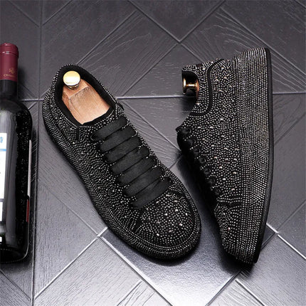 Luxury Fashion New Designer Charm Men's Lace Up Rhinestone Platform Causal Shoes Male All Match Sport Walking Runner Sneakers