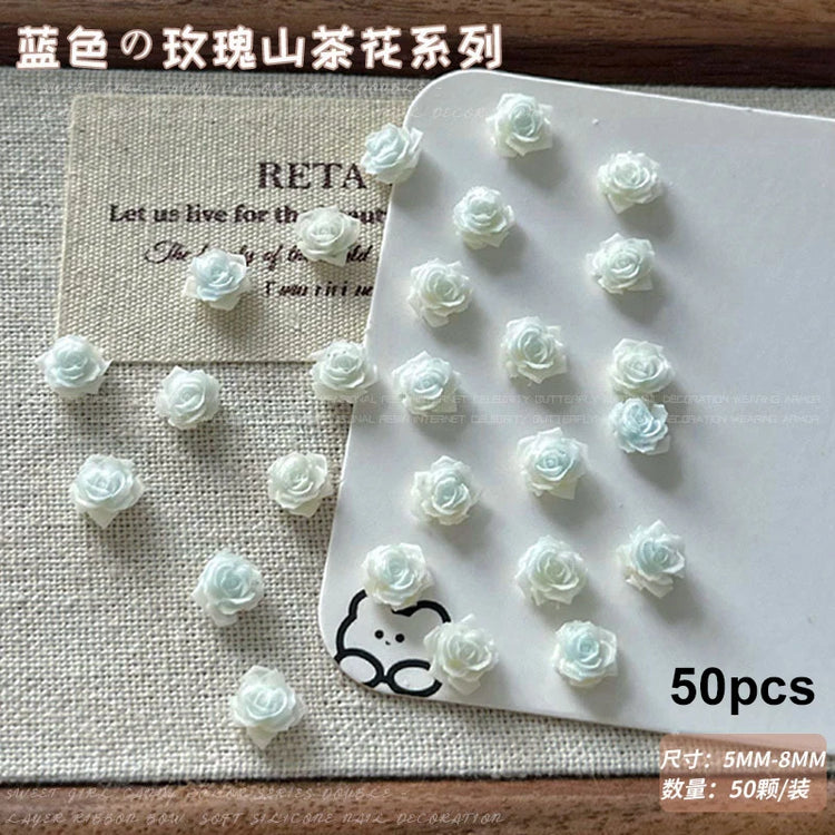Delicate Dark Red Brown White Rose Flower Leaf Lily Tender Camellia Nail Charms Art Resin Decorations Manicure Tools Accessories
