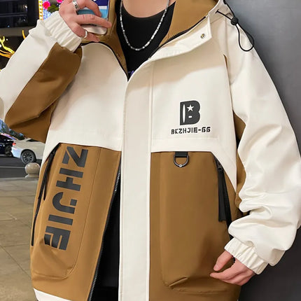 Fashion 2026 Spring Autumn Men's Hooded Casual Jacket Outdoor Windproof Loose Technical Coat Youth Streetwear Top Parka Clothing