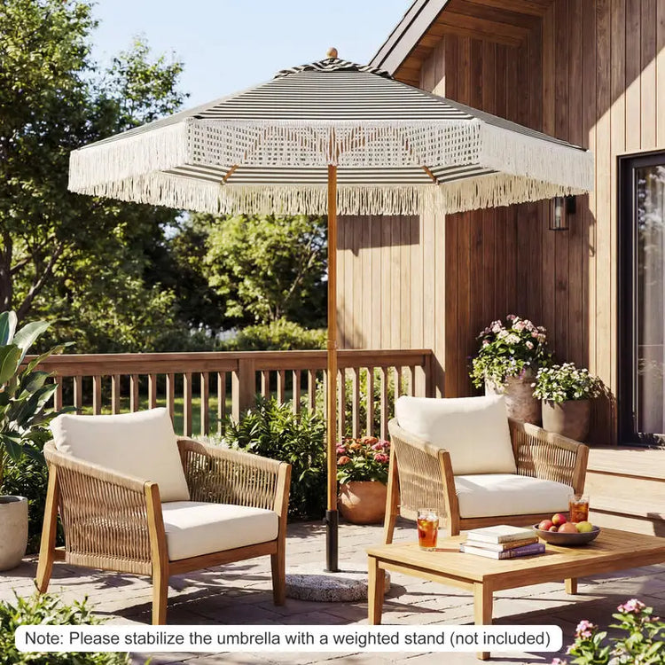 Ombrellone da Patio da 2,1 Metri con Frange, Ombrellone da Spiaggia Protettivo dai Raggi Solari con Nappe Boho - Verde