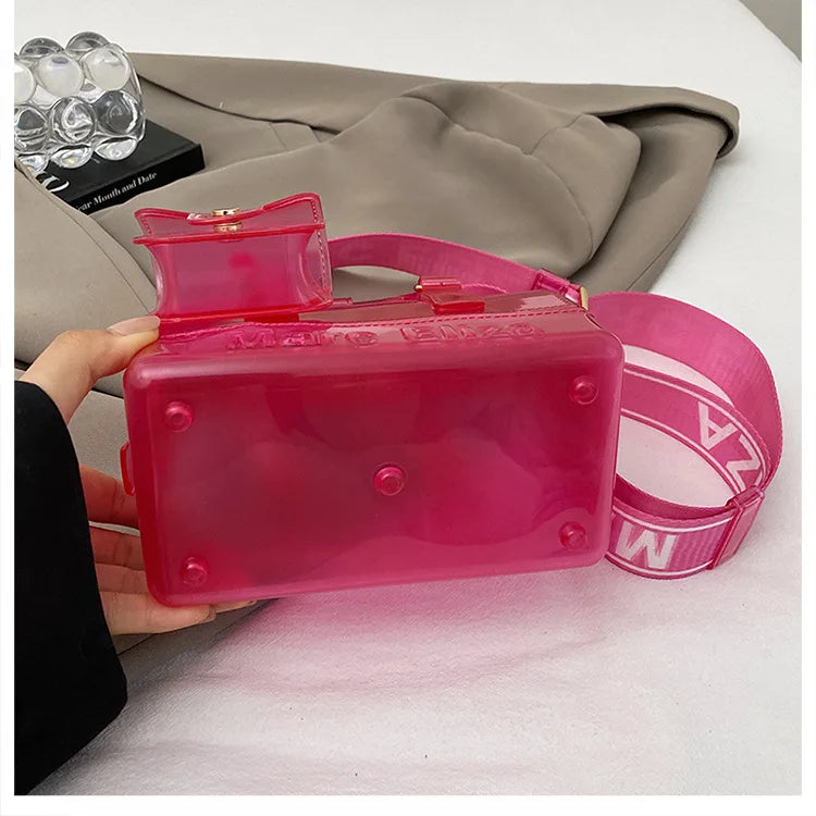 Borsa da Spiaggia in PVC Trasparente 2025, Stile Coreano, Borsa a Tracolla Fresca e Dolce in Silicone, Misura Media con Chiusura a Cerniera