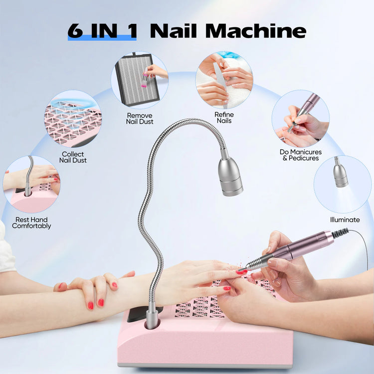 Professional Portable Multi-function 80W Nail Dust Removal Lighting Intelligent 4-in-1 Nail Lamp Grinder Dust Collector Machine