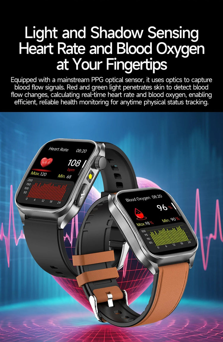 2026 Nuovo 650nm Terapia Laser Grassi nel sangue Acido urico Pressione sanguigna Smart Watch ECG + PPG Preciso Monitor di salute Smartwatch per gli uomini platinumshop