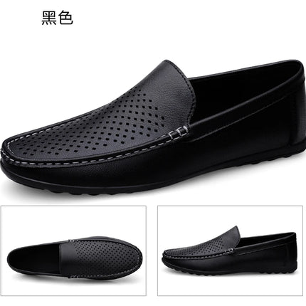 Mocassini da Uomo in Pelle Traforata Estivi Traspiranti Slip-On Taglie Grandi 38-47 Neri Bianchi Scarpe da Guida