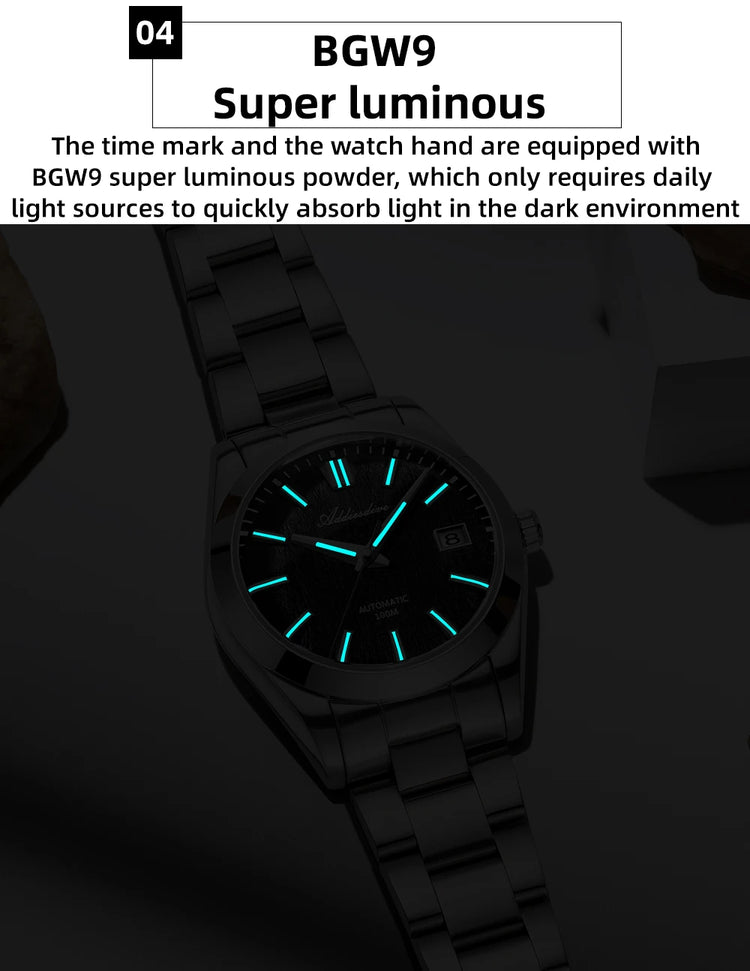 ADDIESDIVE Top Brand Automatic Watch For Men Sapphire Glass Unique Bark Texture Waterproof Luminous Mechanical Watch New AD2075