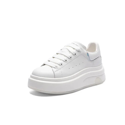 ZXRYXGS 2025 Spring Genuine Leather  Breathable Comfortable Shoes Woman New Thick Sole Wedges Increase Casual Sneakers White