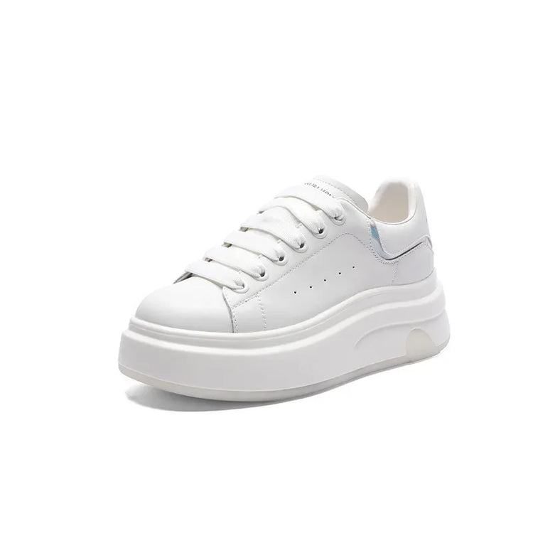 ZXRYXGS 2025 Spring Genuine Leather  Breathable Comfortable Shoes Woman New Thick Sole Wedges Increase Casual Sneakers White