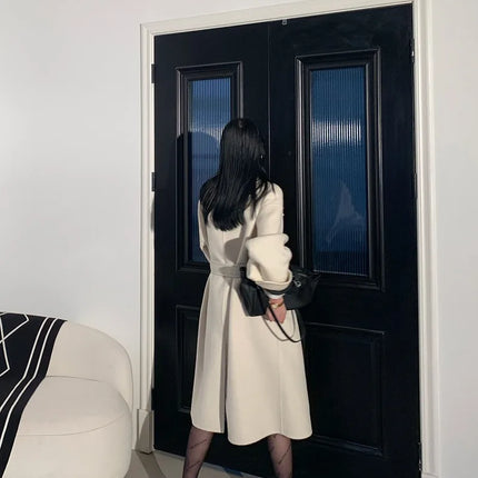 New Solid Korean Style Women Wool Coat Arch Needle Large Neck Versatile Fashion Texture Double Sided Trench Coats Female Winter