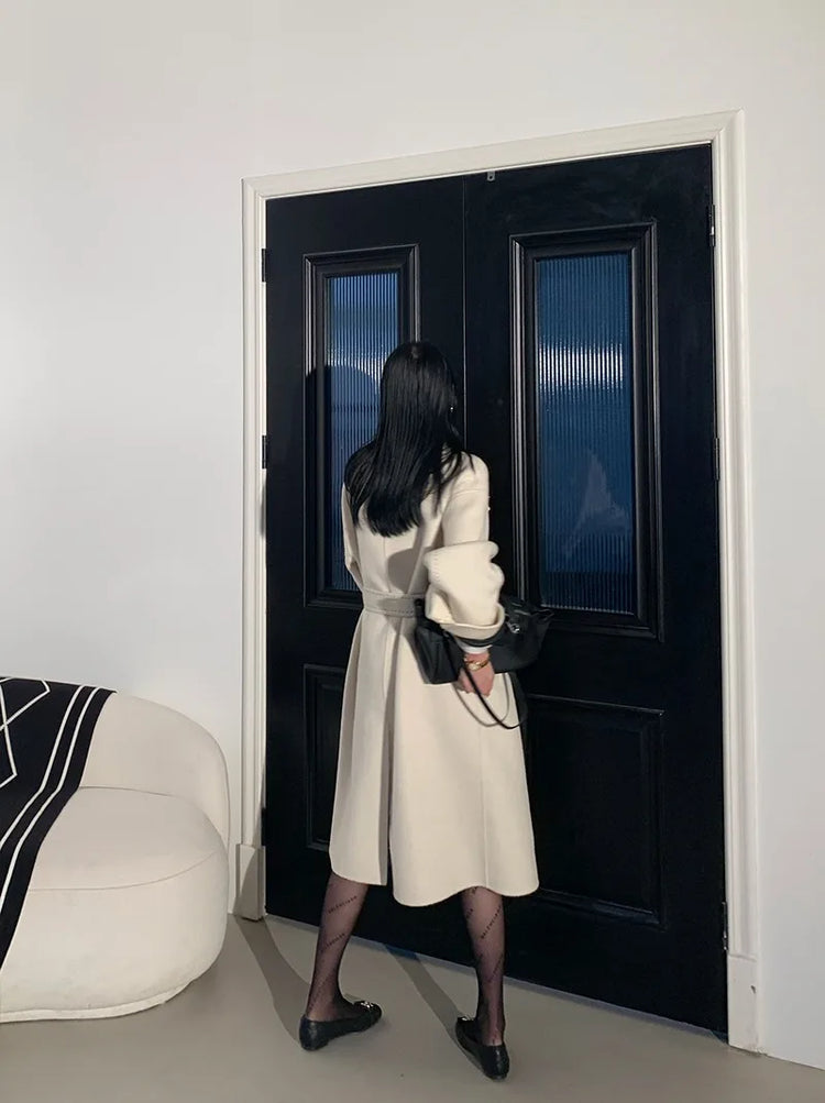 New Solid Korean Style Women Wool Coat Arch Needle Large Neck Versatile Fashion Texture Double Sided Trench Coats Female Winter