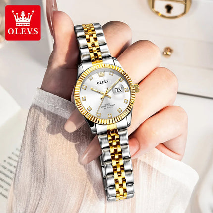 OLEVS 3705 Orologio da donna 30M Orologio al quarzo con data impermeabile per donna Orologio da donna di lusso con scala di diamanti a specchio ad alta durezza platinumshop