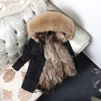 Maomaokong Natural Fur Lining Real Fur Coat Winter Jacket Women Raccoon Fur Collar Warm Thick Parkas Female Clothing