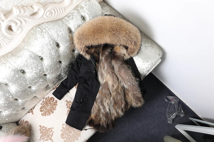 Maomaokong Natural Fur Lining Real Fur Coat Winter Jacket Women Raccoon Fur Collar Warm Thick Parkas Female Clothing