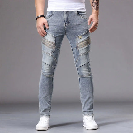 Men's Casual Jeans Vintage Straight Leg Elastic Slim Fit Autumn Winter Sweatpants Trousers Skinny Y2k Jeans Men's Cargo Pants