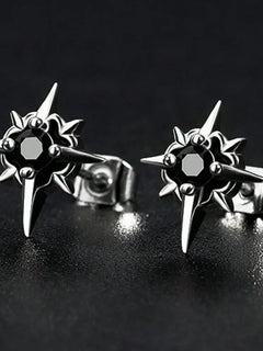 Orecchini a bottone con stella in metallo nero CZ per uomo donna stile Hip Hop colore argento antico Inizio orecchini con coppia in cristallo trasparente