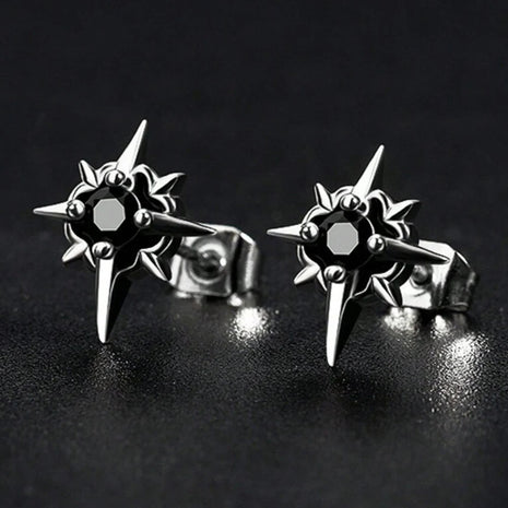 Orecchini a bottone con stella in metallo nero CZ per uomo donna stile Hip Hop colore argento antico Inizio orecchini con coppia in cristallo trasparente platinumshop