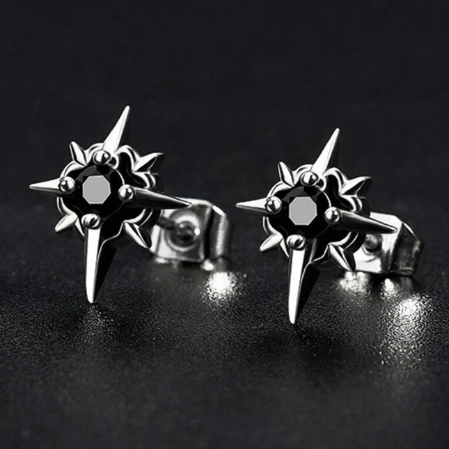Orecchini a bottone con stella in metallo nero CZ per uomo donna stile Hip Hop colore argento antico Inizio orecchini con coppia in cristallo trasparente platinumshop