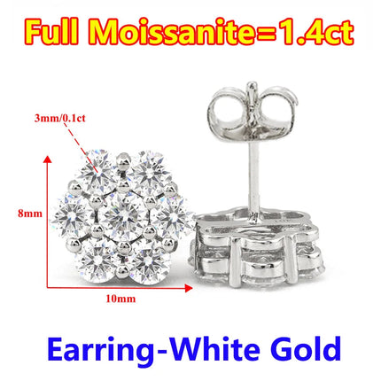 Moissanite Stud Earrings for Women Luxury Women Full Moissanite Stud Earrings Flower D Color Women's Moissanite Set Jewerly PlatiNum
