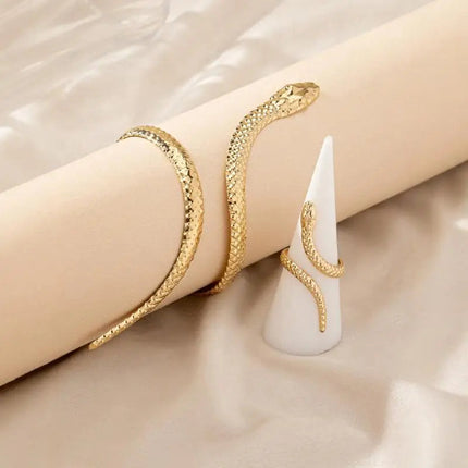 Offerta Speciale: Set di 2 Bracciali e Anelli a Forma di Serpente Punk, Bracciali Apribili a Spirale e Anelli per Dita, Gioielli per Mani Unisex platinumshop