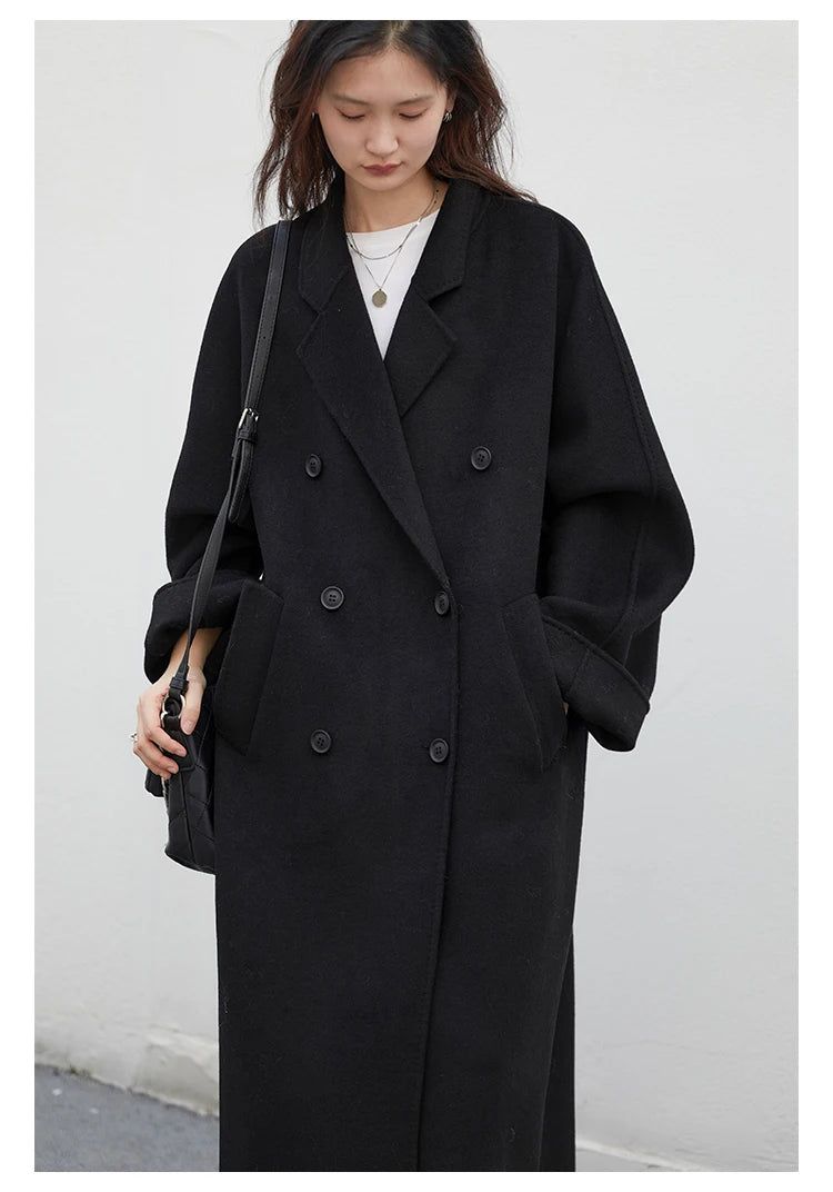 CHIC VEN Women Long Double-sided Woolen Coats Retro Loose Female Overcoat Double Breasted Ladies Windbreak Autumn Winter 2026