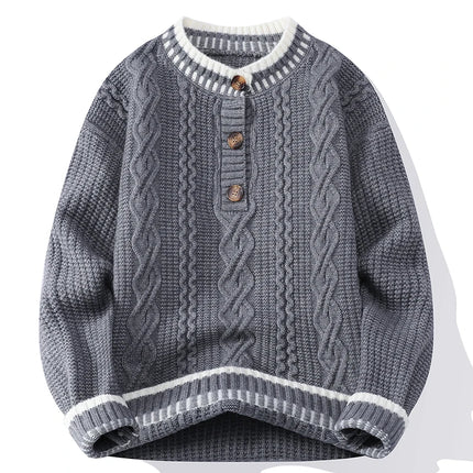 Autumn Winter Mens Fashion Knitted Sweater Round Neck Patchwork Warm Breathable Knit Pullovers Men Casual Youthful Vitality Tops