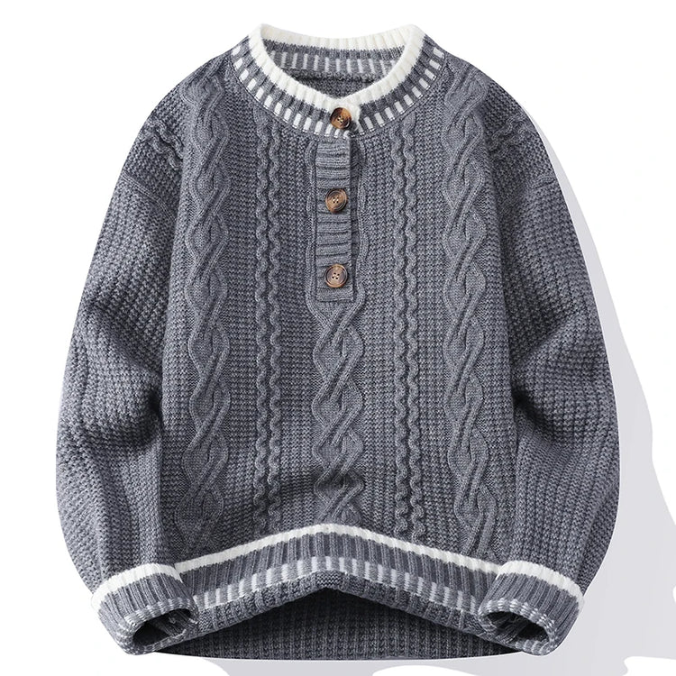 Autumn Winter Mens Fashion Knitted Sweater Round Neck Patchwork Warm Breathable Knit Pullovers Men Casual Youthful Vitality Tops