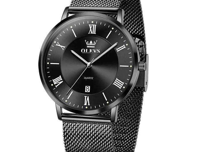 OLEVS 5623 Orologio al quarzo da uomo con quadrante minimalista con numeri romani, cinturino in maglia milanese, lancette luminose, datario, resistente all'acqua fino a 30 m platinumshop
