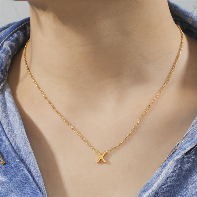 Skyrim Stainless Steel A-Z Initial Letter Necklace for Women Trend Minimalist Alphabet Choker Neck Chain Jewelry Birthday Gift PlatiNum