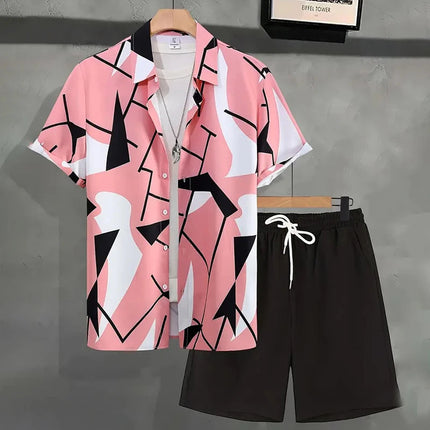 Camicia hawaiana da uomo per le vacanze al mare Set di pantaloncini a maniche corte da uomo Set da uomo casual ventilato in 2 pezzi con stampa strutturata platinumshop