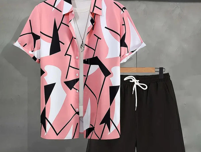 Camicia hawaiana da uomo per le vacanze al mare Set di pantaloncini a maniche corte da uomo Set da uomo casual ventilato in 2 pezzi con stampa strutturata platinumshop