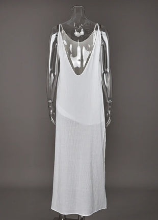 HiLoc Abito lungo bianco allentato casual Robe 2025 Nuovi abiti estivi con scollo a V per le donne Primavera senza maniche Vestaglie dritte Camicia da notte