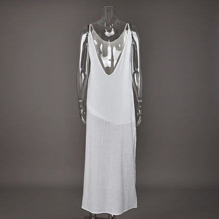 HiLoc Abito lungo bianco allentato casual Robe 2025 Nuovi abiti estivi con scollo a V per le donne Primavera senza maniche Vestaglie dritte Camicia da notte