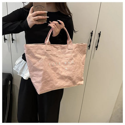 Tote Bag, Retro Letter, Casual Versatile Handbag, Minimalist Transparent, Simple, Commuter, Large-capacity Bag for Women PlatiNum