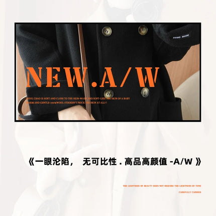 Ladies' 100% Cashmere Thick Double-Sided Extended Coat, Classic, Versatile and Fashionable for Business and Leisure