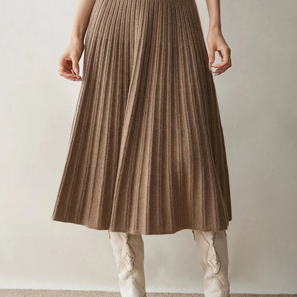 Chic Women's Cashmere Pleated A-line Skirt Autumn Winter 100% Cashmere Knitted Colorful Dots Decoration Elastic Waist Soft Dress PlatiNum