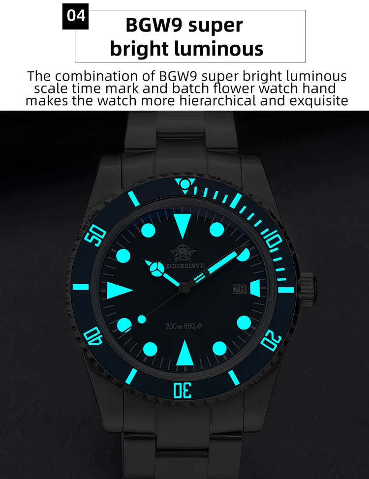 ADDIESDIVE New Gift Watch For Men AD2068 Quartz Watches 39mm Waterproof 200m Ceramic Bezel BGW9 Luminous Diving Leisure Wristwat