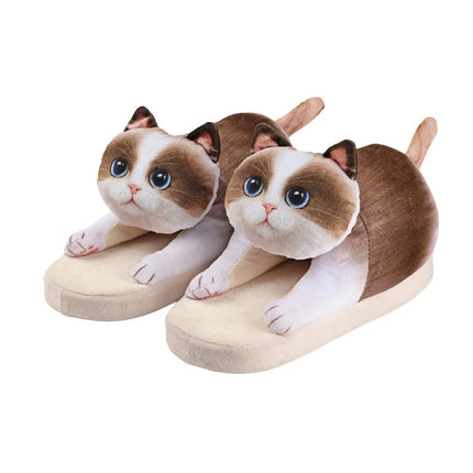 Tortoiseshell Cat EVA Cat Hugging Slippers Soft Creative Plush Kitty Slippers Cozy Animal Winter Fluffy Slides Women