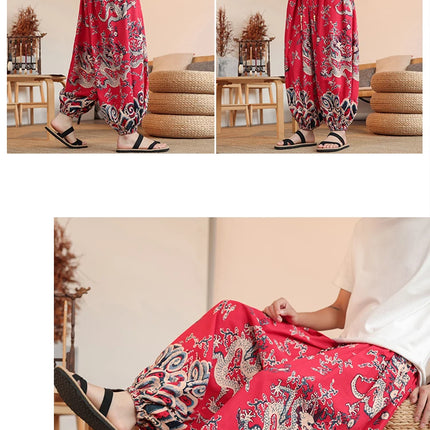 Vendite calde Pantaloni da uomo in cotone comodi pantaloni da spiaggia larghi stampa casual Harem elegante abbigliamento estivo pantaloni larghi giapponesi sottili