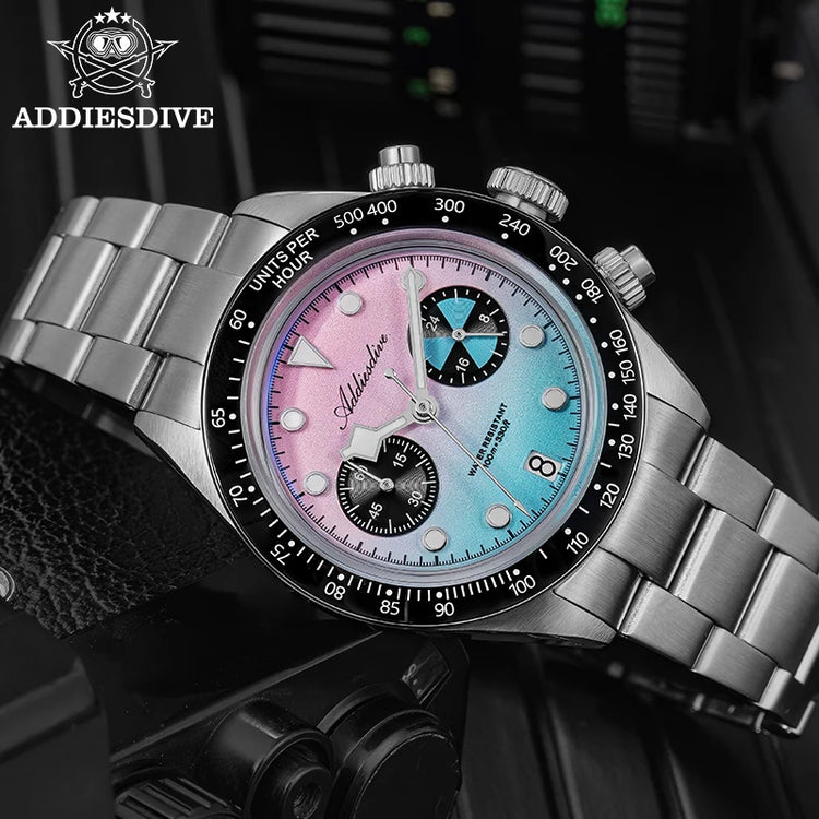 ADDIESDIVE Hight Quality Men's Watch VK64 Chronograph Super Luminous Ceramic Bezel Wristwatch Calendar 10Bar Waterproof Watches