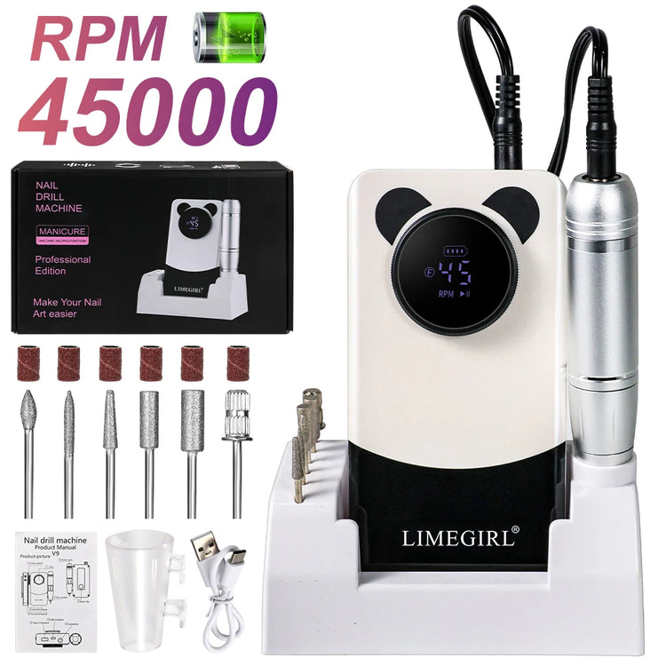 LIMEGIRL Portable Electric Nail Drill File 45000 RPM Rechargeable Electric Nail File Machine Kit for Acrylic Gel Nails Polishing Removing