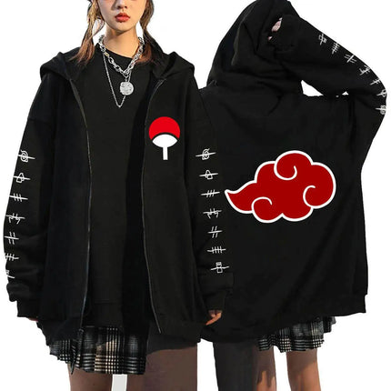 Naruto Anime Zip Up Hoodie Cartoon High School Hooded Men Women Sweatshirts Harajuku Autumn Winter Zipper Pullover Fans Gift Toy