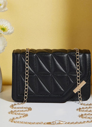 Trendy Embroidered Square Bag  - Diamond Pattern Shoulder Purse with Chain Strap & Magnetic Closure PlatiNum