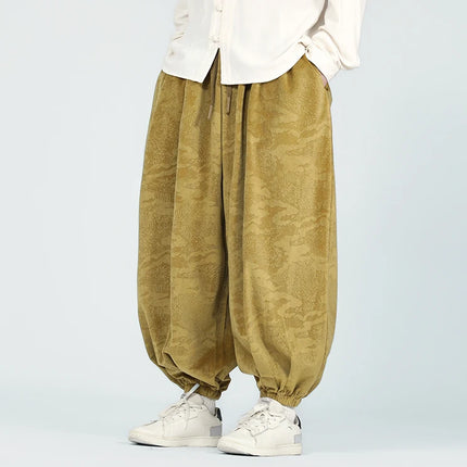 Pantaloni di velluto da uomo autunno inverno pantaloni larghi stampati casual da uomo stile giapponese Harun comodi pantaloni da jogging da uomo streetwear