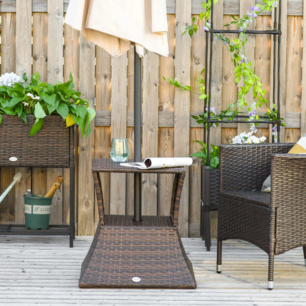 Tavolino da Giardino in Polyrattan Marrone con Porta Ombrellone, Arredo per Esterni, Patio e Balcone, 54x54x55cm, Resistente alle Intemperie